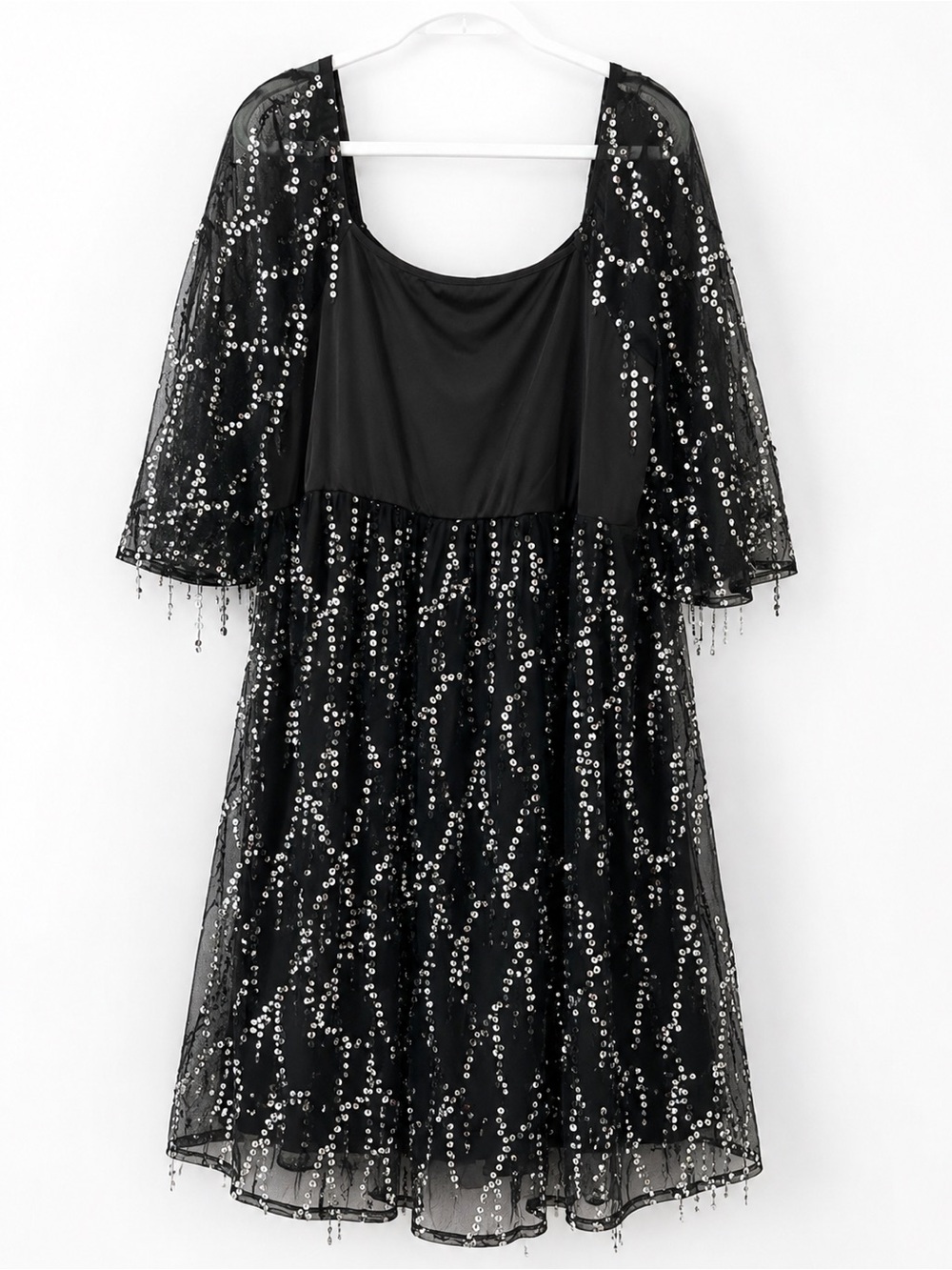 BloomChic Black Sequin Mesh Dress Plus Size 18/20 Sheer Sleeve Goth Party